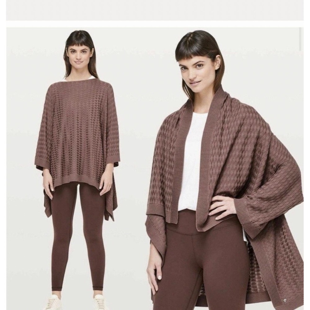 Lululemon Poncho‎ Mauve Brown Forward Flow Textured Knit Cashmere Blend Wrap